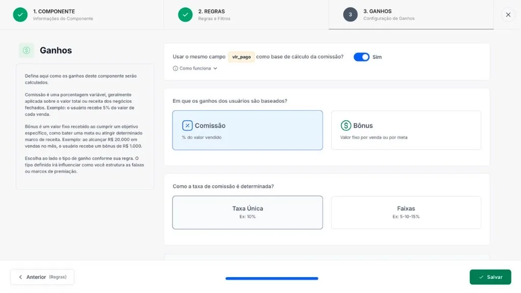 Configuração de ganhos e regras de comissão na RevTrack