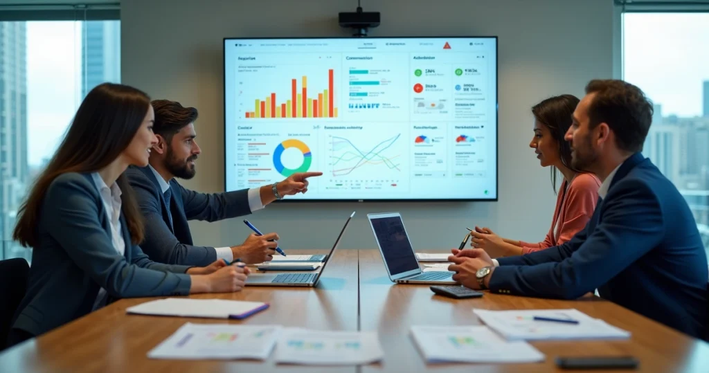 Gestores analisando painel de comissões para evitar erros no cálculo